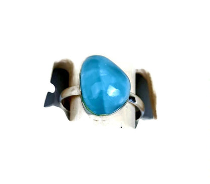 Solid Sterling Silver Dominican Deep Blue Larimar Stone Handmade Ring