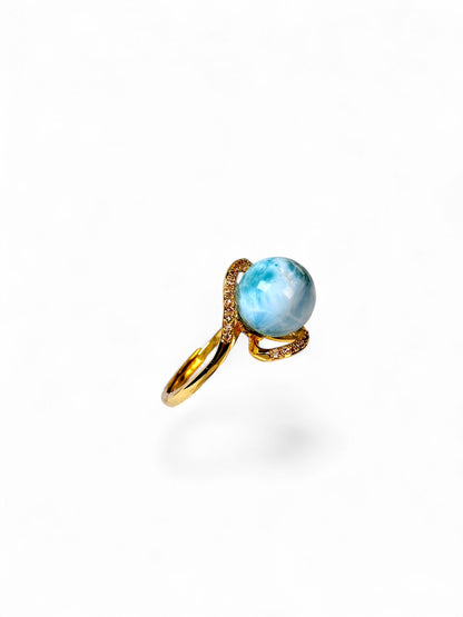 Sterling Silver w/ Gold Plate Dominican Blue Larimar Stone Ring