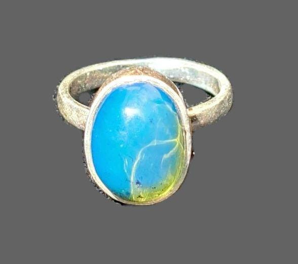 Sterling Silver Beautiful Dominican Blue Amber Stone Ring Handmade