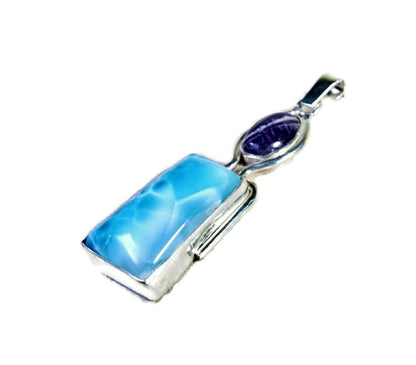 2.5 "in. Beautiful Nice Blue Larimar / Amethyst Stones Pendant Handmade