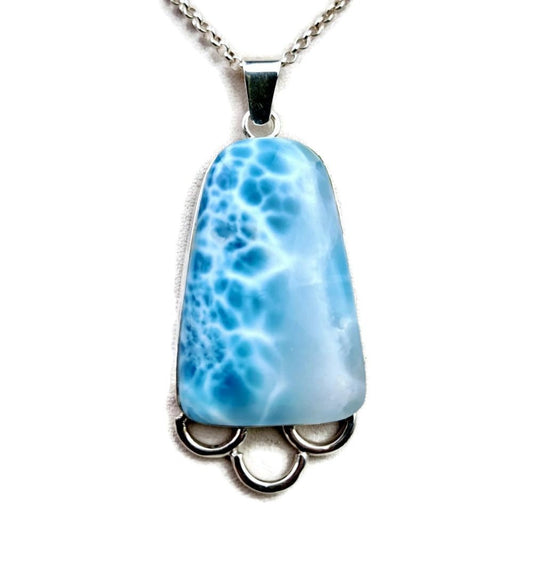 2.7 "in. Dominican Nice Deep Blue Larimar Stone Pendant Handmade
