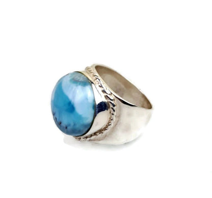 Solid Sterling Silver Dominican Blue Larimar Stone Handmade Ring