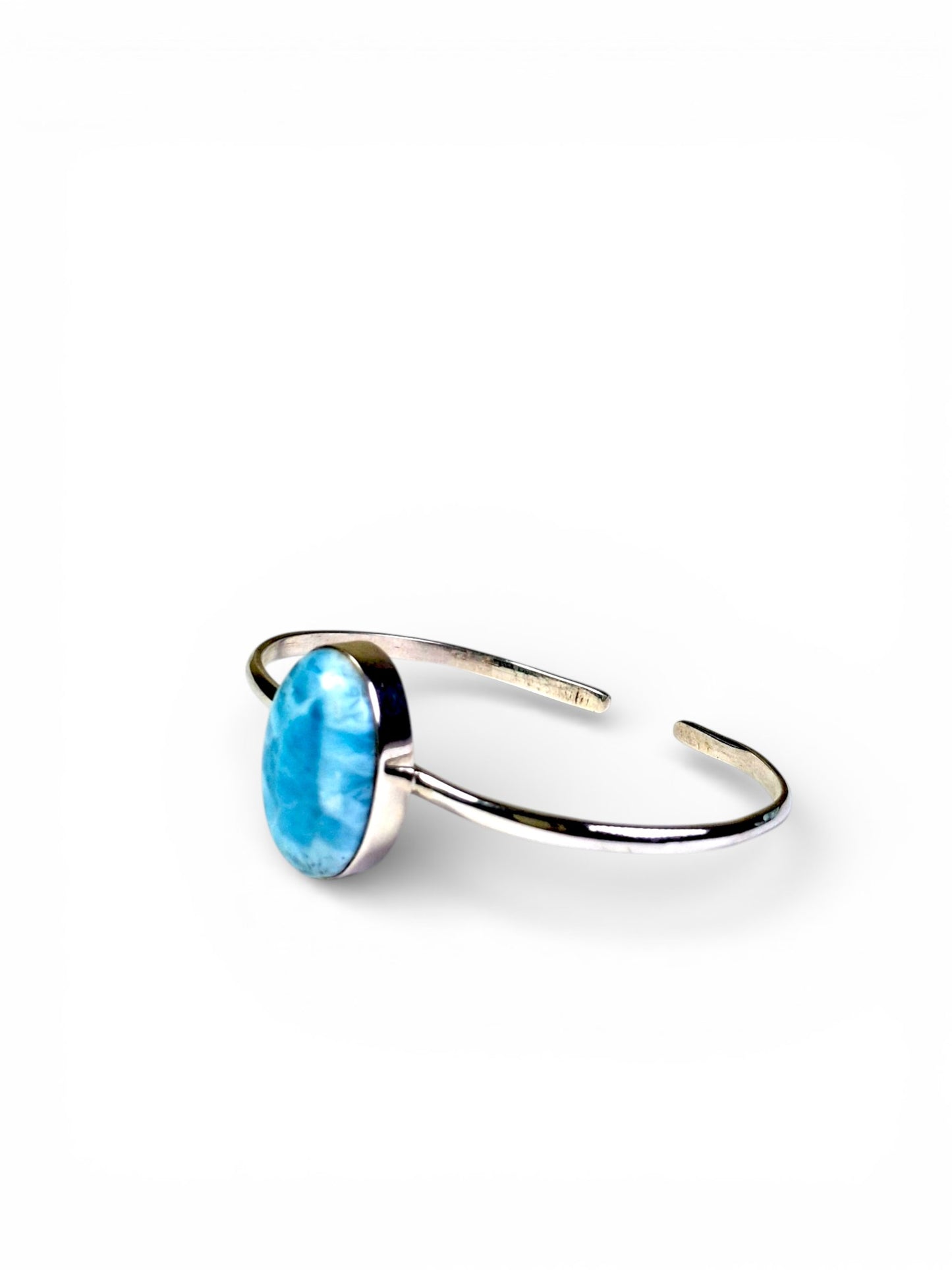Sterling Silver Dominican Blue Larimar Stone Handmade Cuff Bracelet