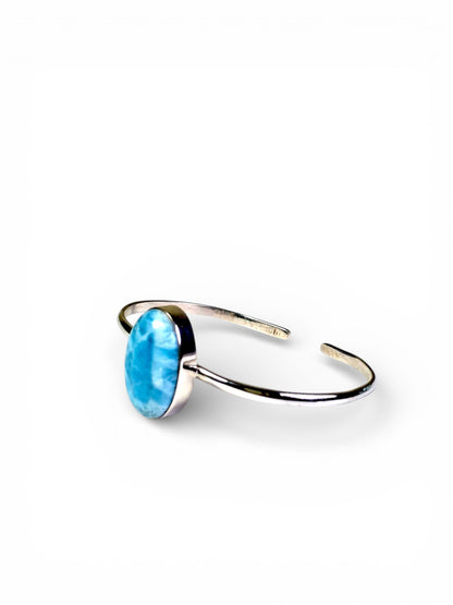 Sterling Silver Dominican Blue Larimar Stone Handmade Cuff Bracelet