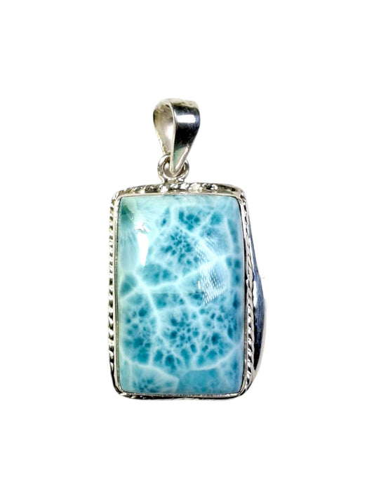 Larimar Pendant Sterling Silver  Natural Dominican Blue Gemstone Handmade