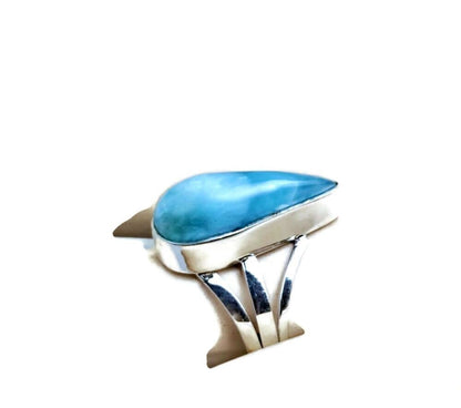 Solid Sterling Silver Dominican Blue Larimar Stone Handmade Ring