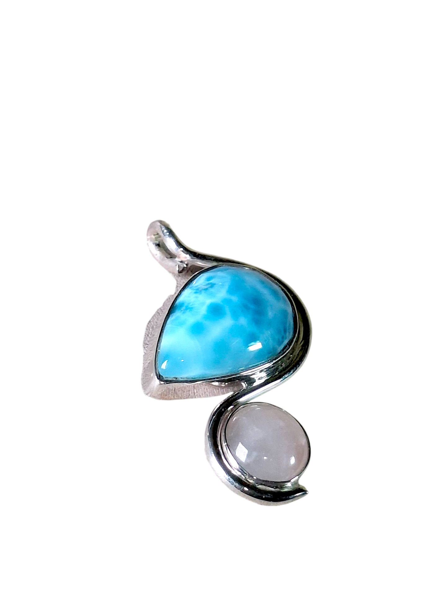 1.9"in. Dominican Nice Blue Larimar/ Rose quartz Stones Pendant Handmade