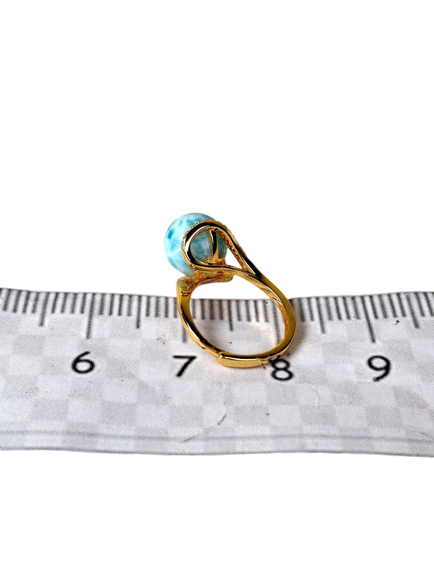 Sterling Silver w/ Gold Plate Dominican Blue Larimar Stone Ring