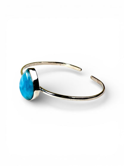 Sterling Silver Dominican Blue Larimar Stone Handmade Cuff Bracelet