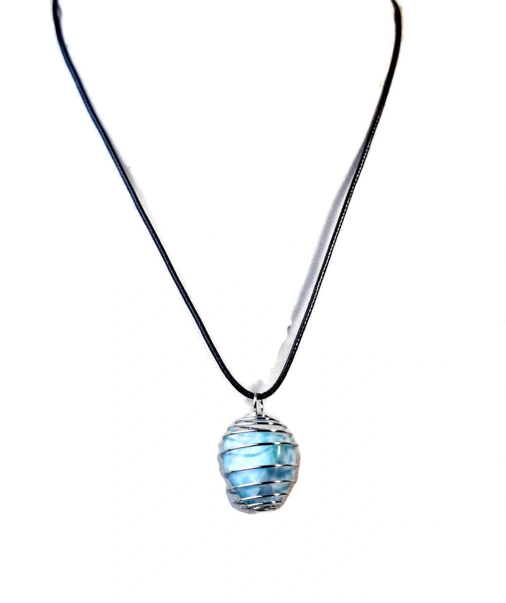 Dominican Nice Blue Larimar Stone Wired Necklace Handcrafted