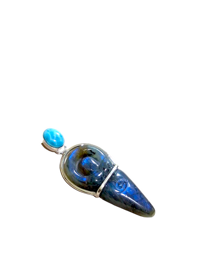 2.7 " Carved Goddess Blue Labradorite / Blue Larimar Pendant Handmade