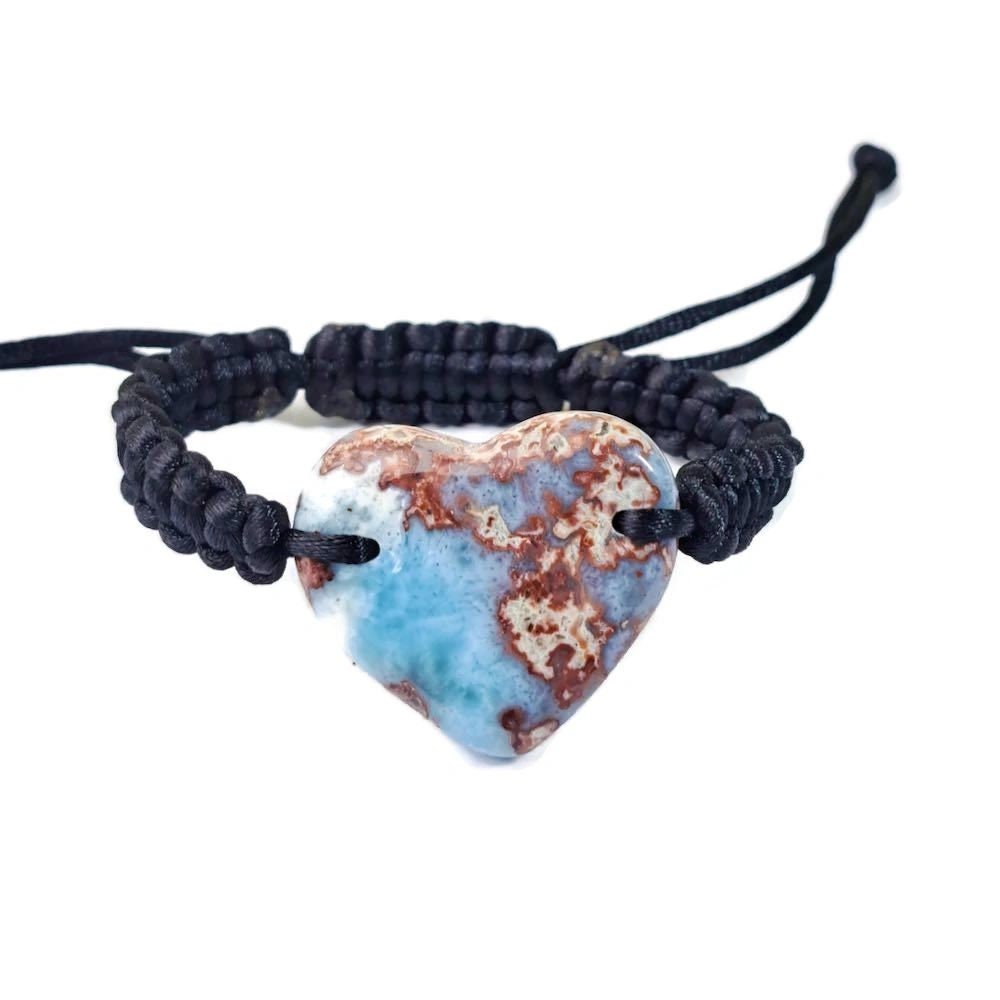 Nice Blue Larimar Stone Nylon Cord Handmade Bracelet Men / Women