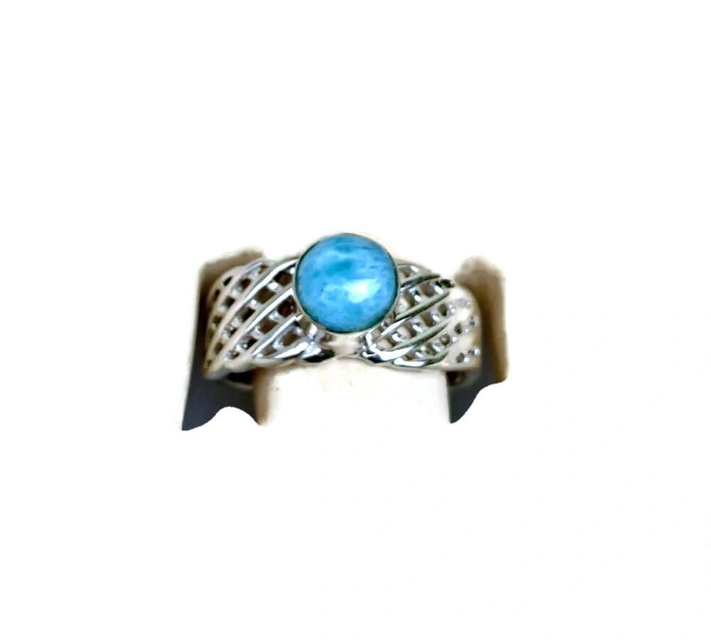 Solid Sterling Silver Dominican Deep Blue Larimar Stone Handmade Ring