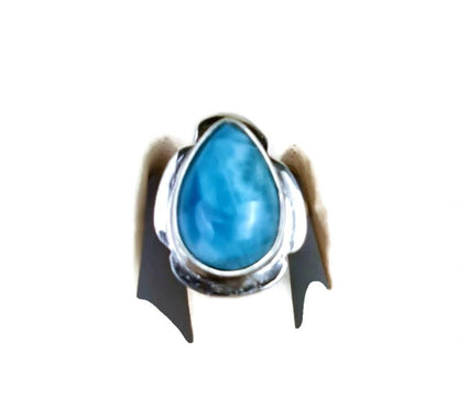 Solid Sterling Silver Dominican Deep Blue Larimar Stone Handmade Ring