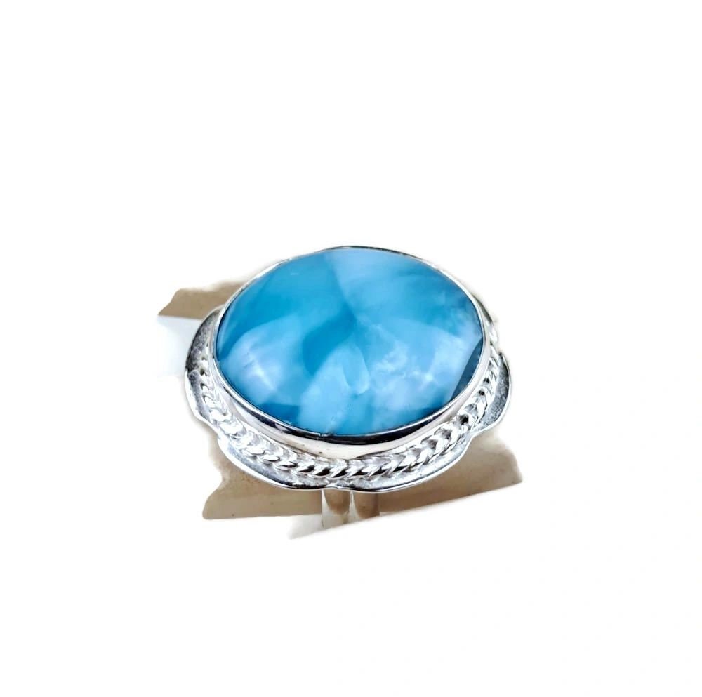 Solid Sterling Silver Dominican Nice Blue Larimar Stone Handmade Ring