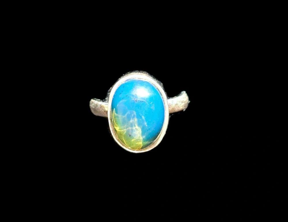 Sterling Silver Beautiful Dominican Blue Amber Stone Ring Handmade
