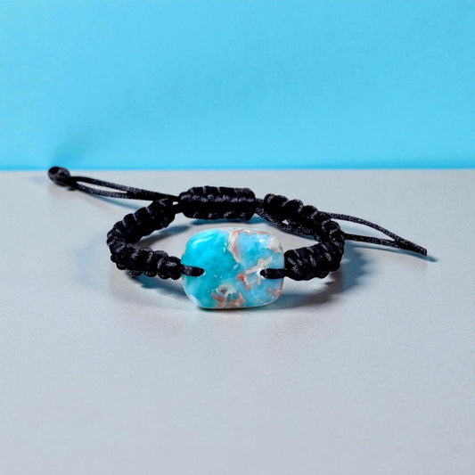 Nice Blue Larimar Stone Nylon Cord Handmade Bracelet Men / Women