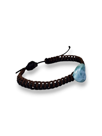 Nice Blue Larimar Heart Stone Nylon Cord Handmade Bracelet Men / Women