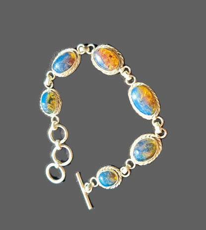 Solid Sterling Silver Dominican Blue Amber stone Handmade Bracelet