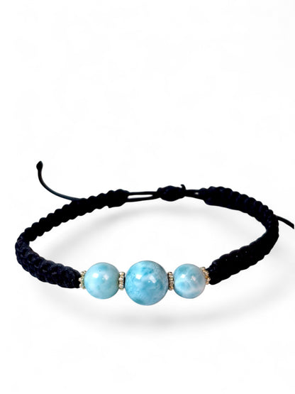 Nice Blue Larimar Stone Nylon Cord Handmade Bracelet Men / Women