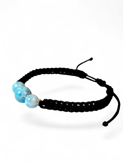 Nice Blue Larimar Stone Nylon Cord Handmade Bracelet Men / Women