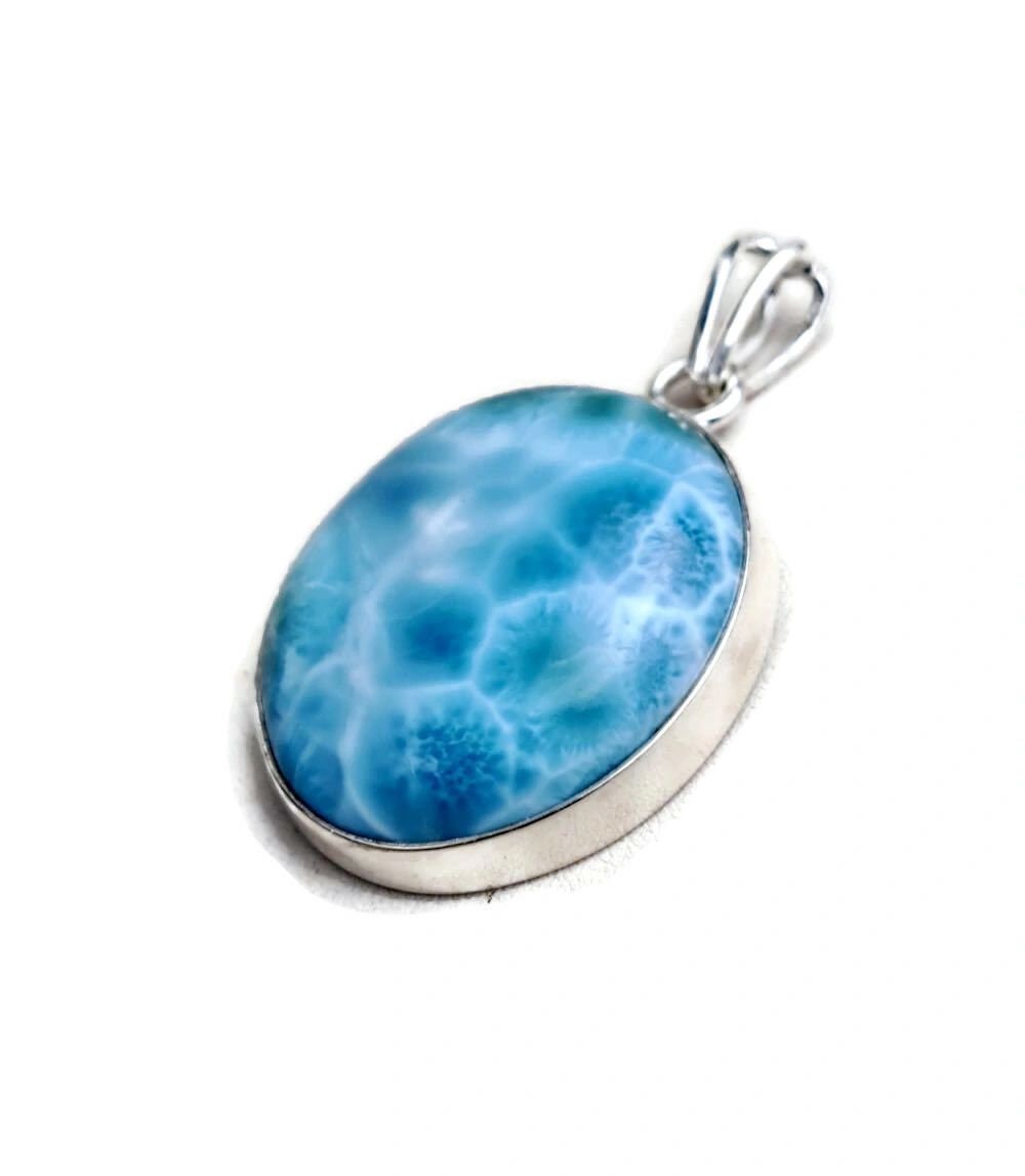 2.4 "in. Dominican Nice Deep Blue Larimar Stone Pendant Handmade
