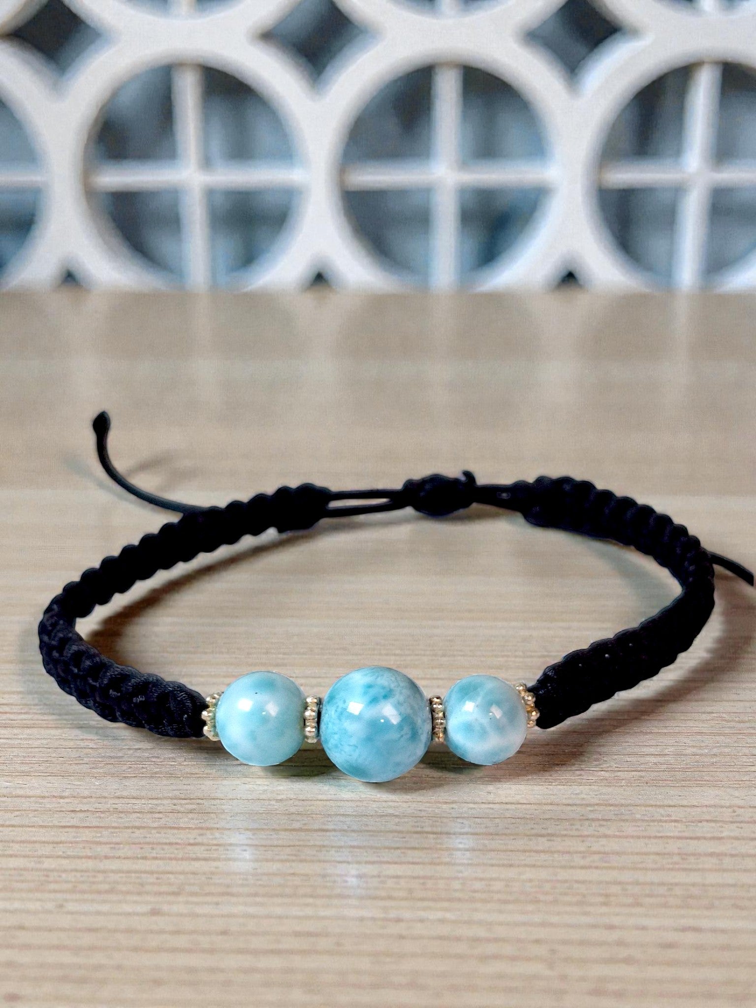 Nice Blue Larimar Stone Nylon Cord Handmade Bracelet Men / Women