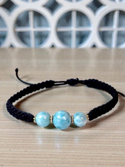 Nice Blue Larimar Stone Nylon Cord Handmade Bracelet Men / Women