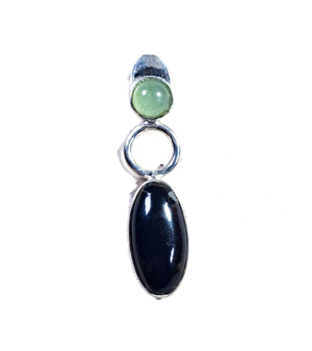 Natural Caribbean Polished Black Coral W/ Aventurine Stone Pendant Handmade
