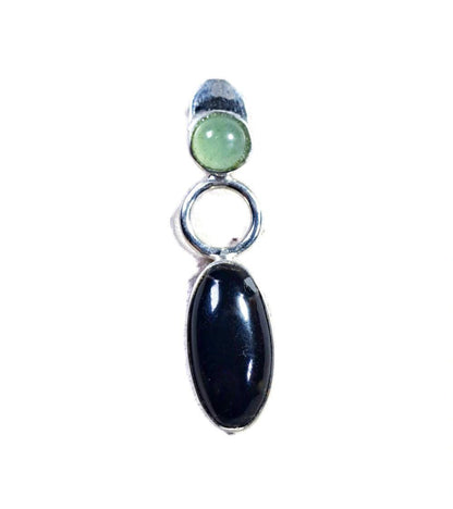 Natural Caribbean Polished Black Coral W/ Aventurine Stone Pendant Handmade