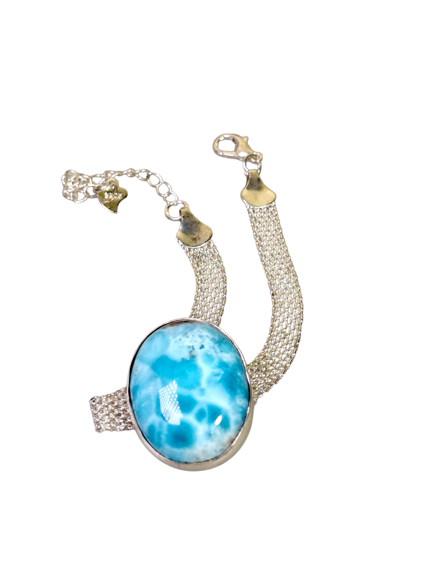 Sterling Silver Dominican Nice Blue Larimar Stone Handmade Bracelet