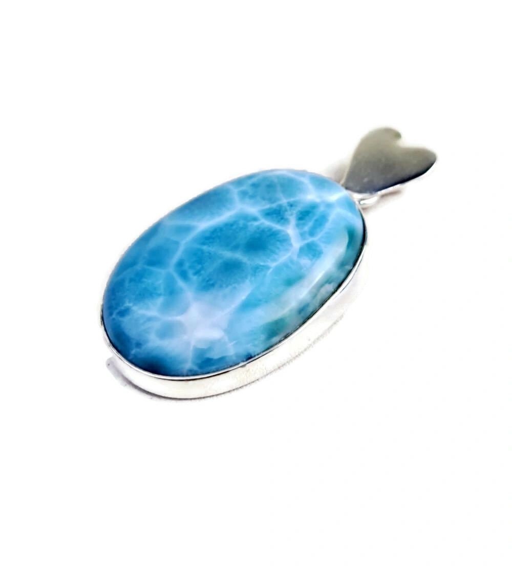 2.7 "in. Dominican Nice Deep Blue Larimar Stone Pendant Handmade
