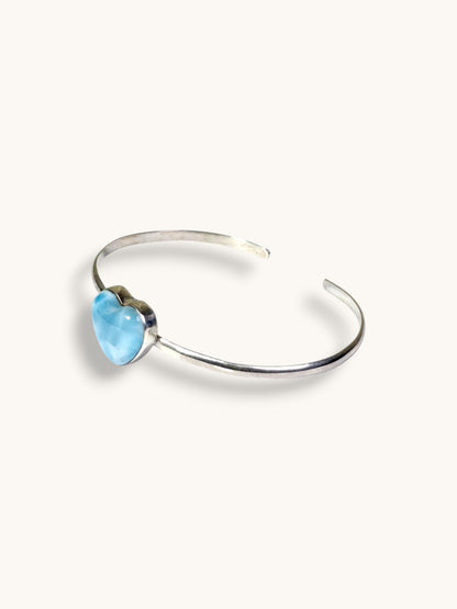 Sterling Silver Dominican Blue Larimar Stone Handmade Cuff Bracelet