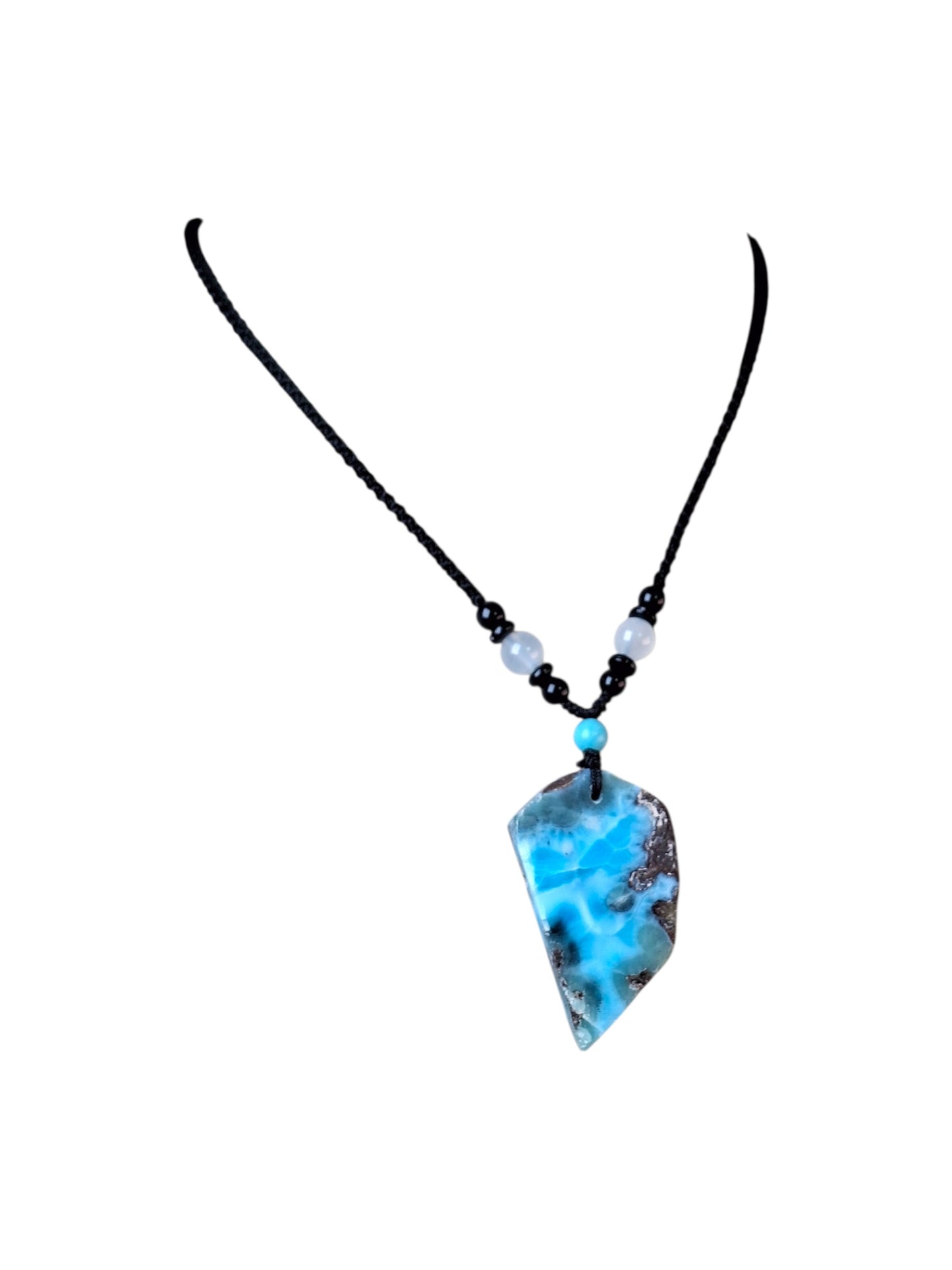 Dominican Nice Deep Blue Larimar Stone Cord Necklace Handcrafted