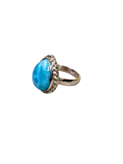 Solid Sterling Silver Dominican Deep Blue Larimar Stone Handmade Ring