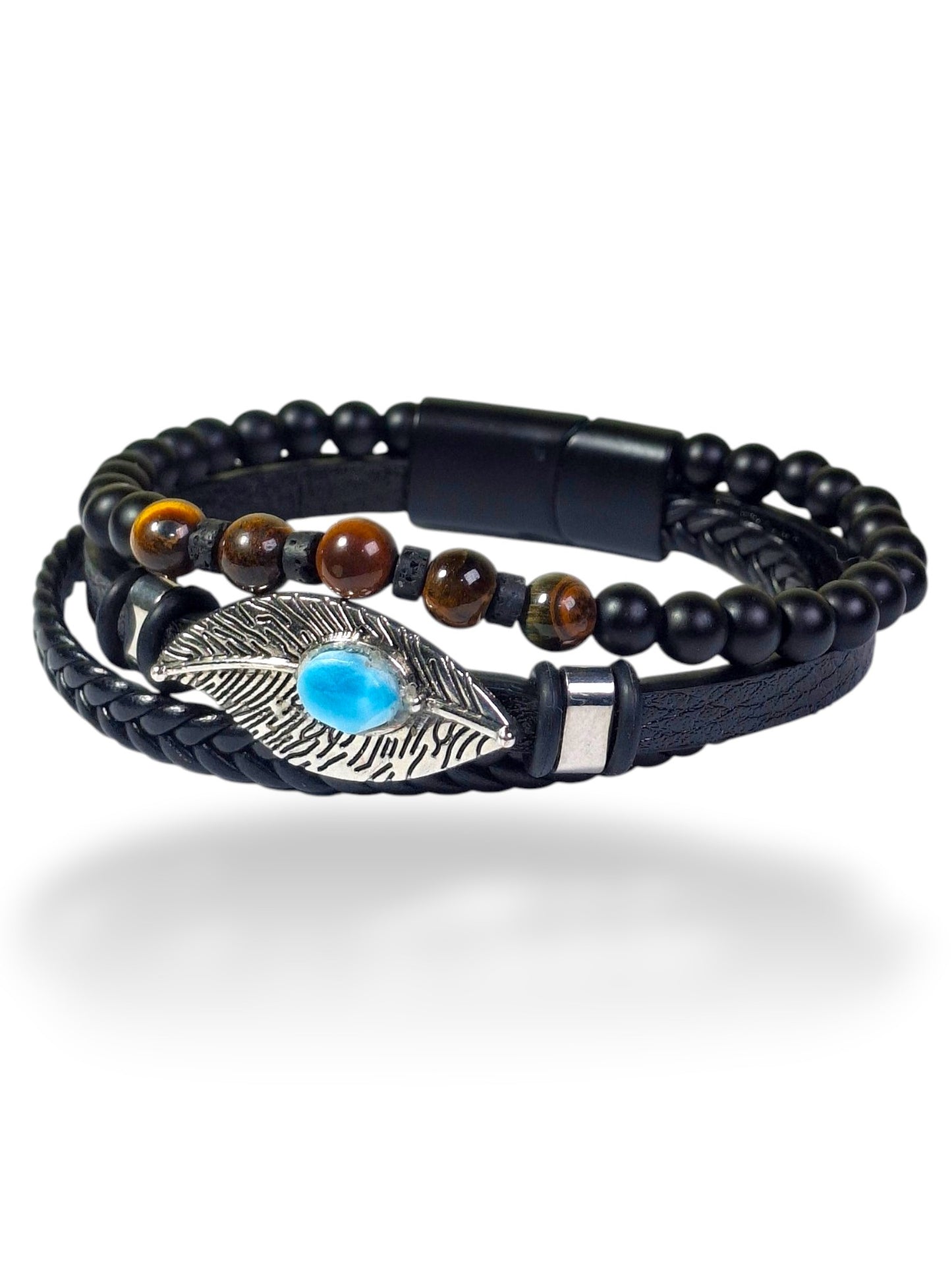 Nice Blue Larimar Stones Leather Handmade Bracelet Men / Women