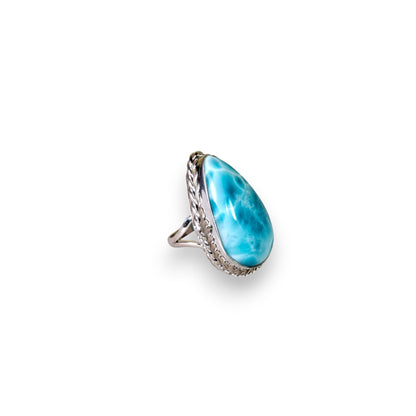 Solid Sterling Silver Dominican Deep Blue Larimar Stone Handmade Ring