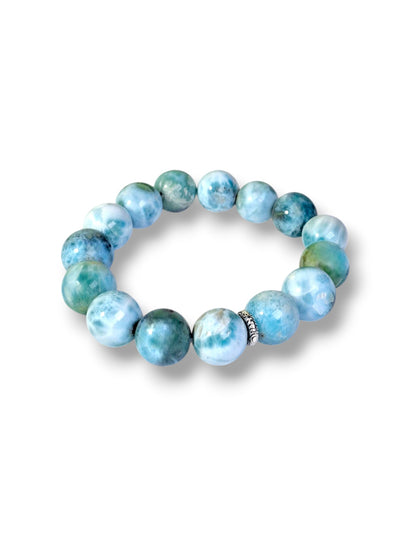 Natural Blue Larimar Stone Handmade Round Bracelet