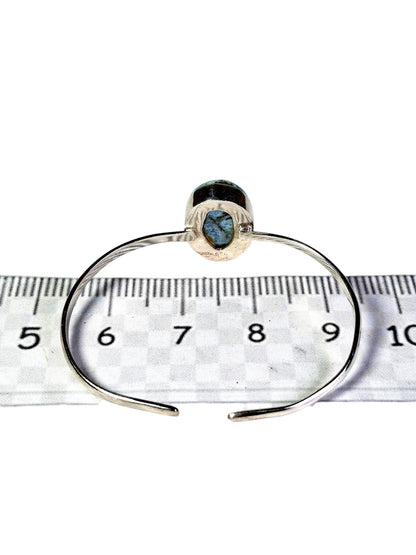Sterling Silver Dominican Blue Larimar Stone Handmade Cuff Bracelet