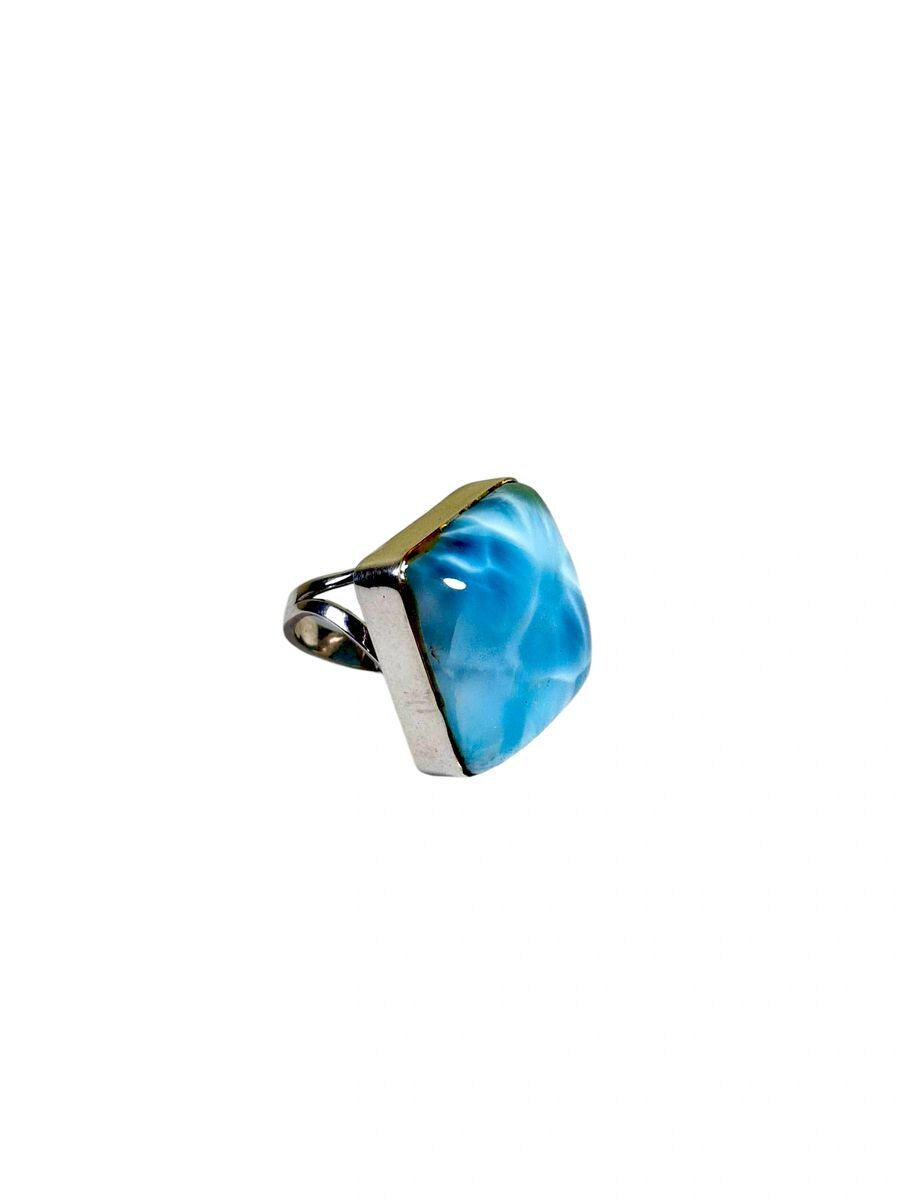 Solid Sterling Silver Dominican Blue Larimar Stone Handmade Ring