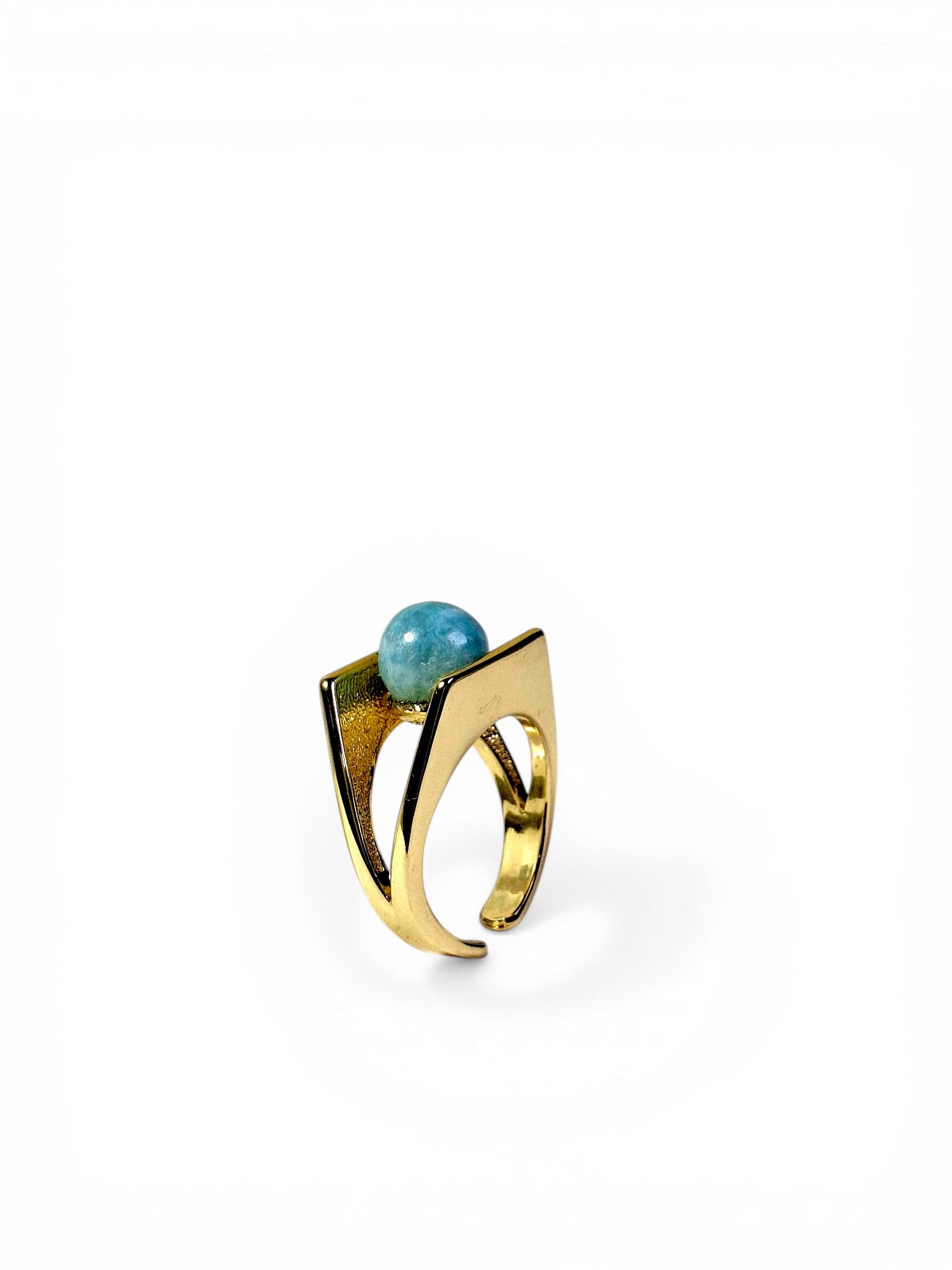 Stainless Steel w/ Gold Plate Dominican Blue Larimar Stone Ring