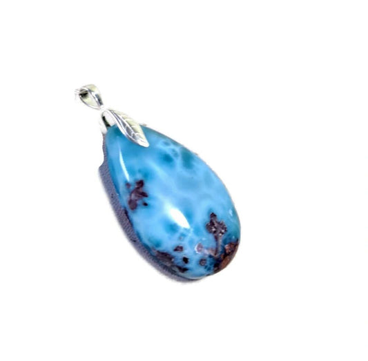 2.2 pulg. Colgante de piedra larimar azul dominicano, bonito y hecho a mano