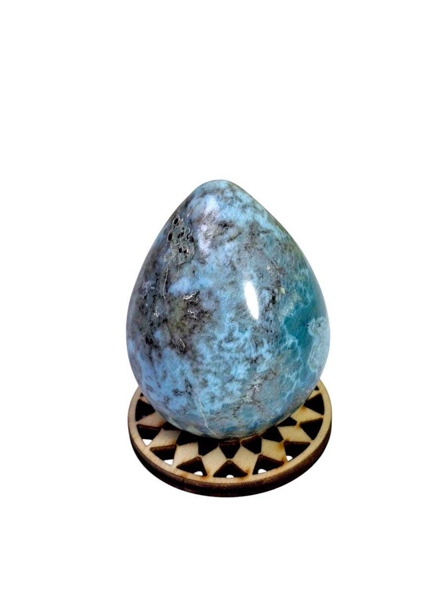 59 mm Egg Form Natural Dominican Blue Larimar Stone Healing Energies