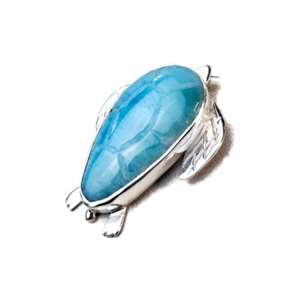 1.5"in. Dominican Turtle Nice Blue Larimar Stone Pendant Handmade