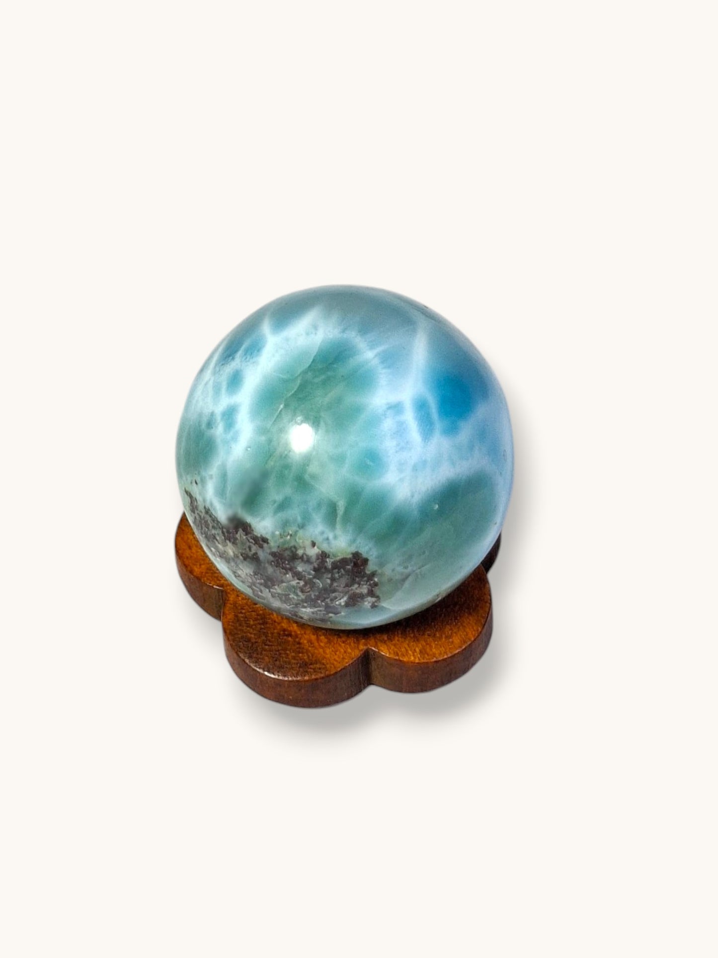 26 mm Round Natural Dominican Blue Larimar Stone Sphere Healing Energies