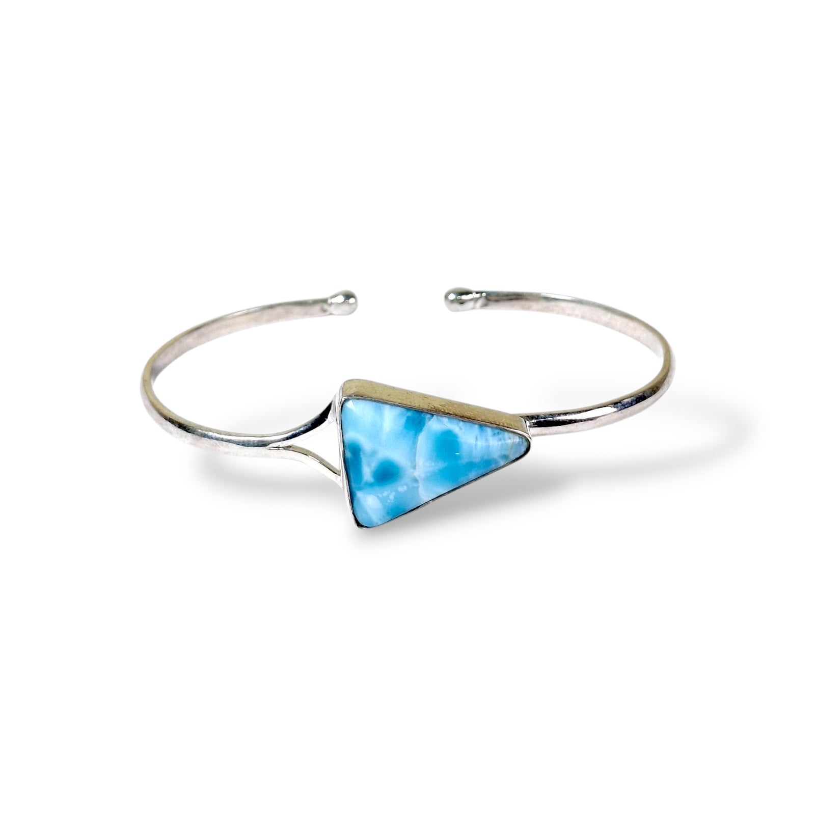 Sterling Silver Dominican Heart Blue Larimar Stone Handmade Cuff Bracelet