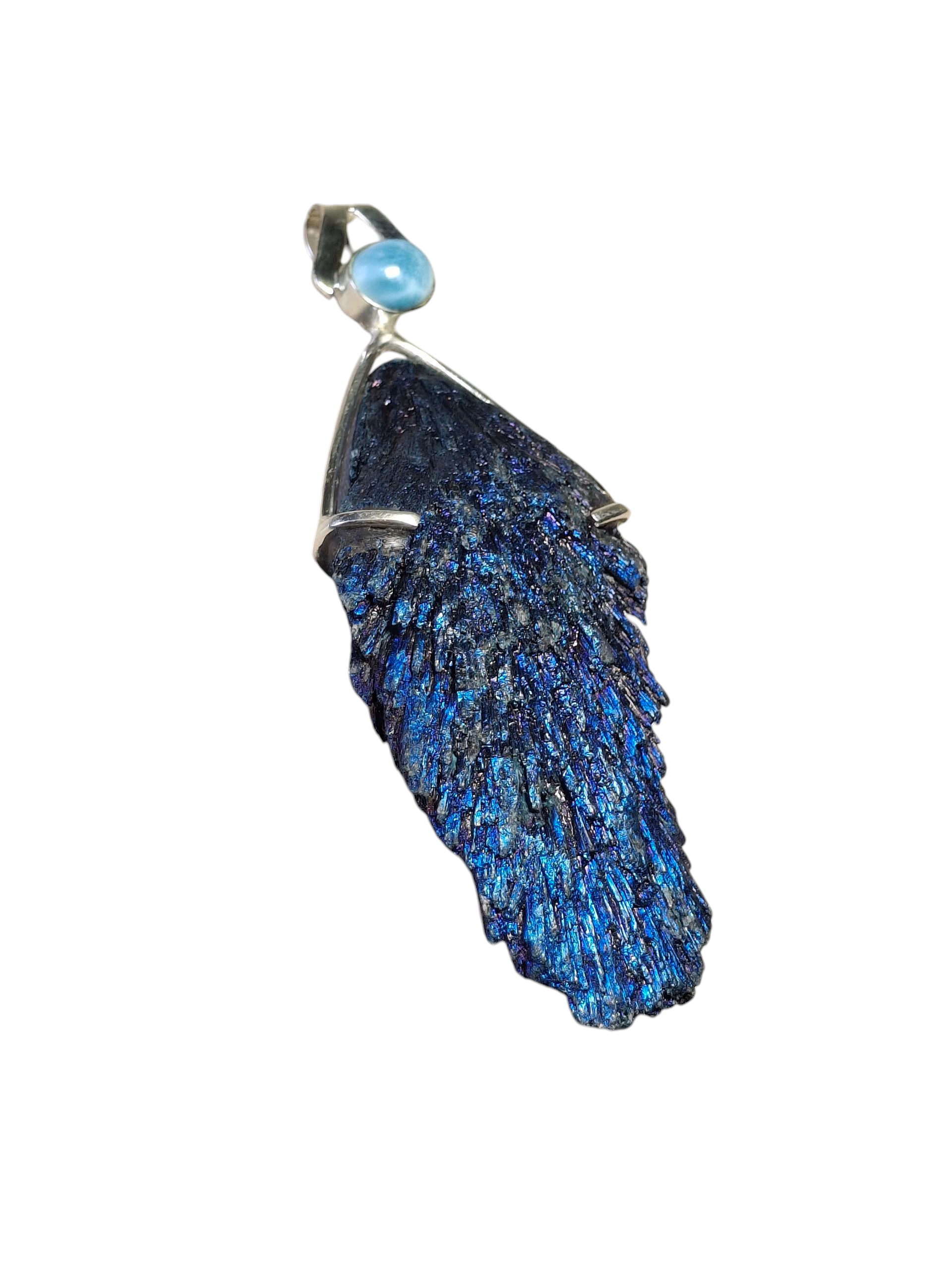 3.5 " Rough Blue Tormaline / Blue Larimar Stones Pendant Handmade