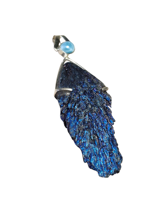 3.5 " Rough Blue Tormaline / Blue Larimar Stones Pendant Handmade