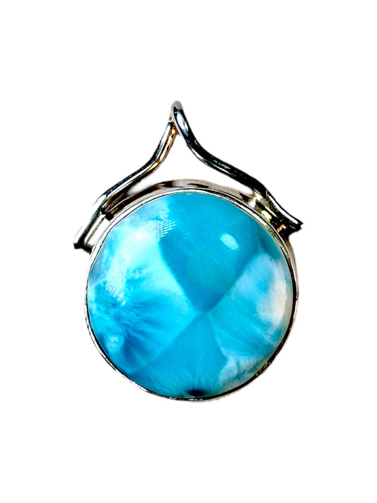 1.1 in. Colgante de piedra larimar azul dominicano bonito hecho a mano