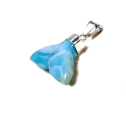 Carved Tale Dominican Nice Sky Blue Larimar Stone Pendant Handmade